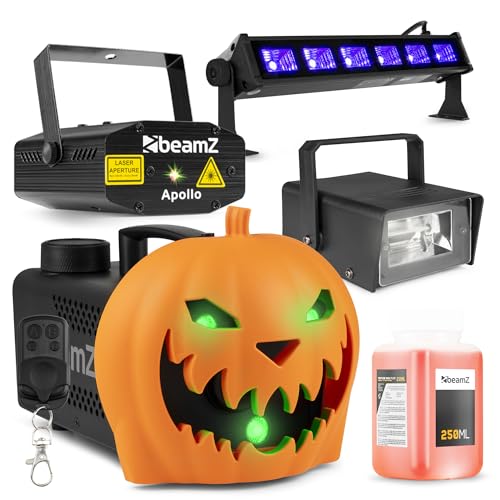 BeamZ S553L Nebelmaschine Halloween Deko mit LED Kürbis Kopf, 550 Watt Rauchmaschine mit 170 mW Party Laser, Stroboskop Blitzer und UV Lampe, 2-in-1 mit Halloween Kürbis Deko 16 Farben, Soundeffekt BeamZ S553L Nebelmaschine Halloween Deko mit LED Kürbis Kopf, 550 Watt Rauchmaschine mit 170 mW Party Laser, Stroboskop Blitzer und UV Lampe, 2-in-1 mit Halloween Kürbis Deko 16 Farben, Soundeffekt von Beamz
