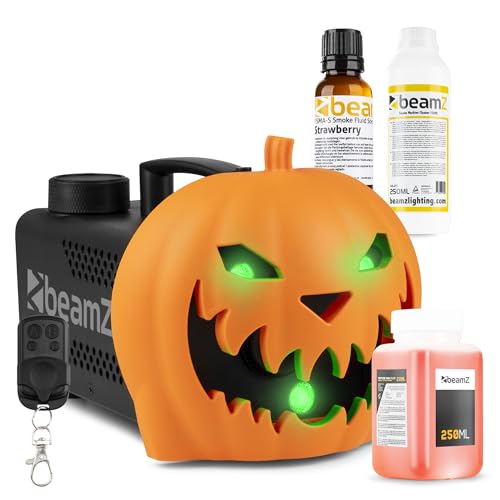 BeamZ S553L Nebelmaschine Halloween Deko mit LED Kürbis Kopf, 550 Watt Rauchmaschine mit Erdbeer Fluid und Reinigungsflüssigkeit, 2-in-1 mit Halloween Kürbis Deko 16 Farben, Soundeffekt BeamZ S553L Nebelmaschine Halloween Deko mit LED Kürbis Kopf, 550 Watt Rauchmaschine mit Erdbeer Fluid und Reinigungsflüssigkeit, 2-in-1 mit Halloween Kürbis Deko 16 Farben, Soundeffekt von Beamz