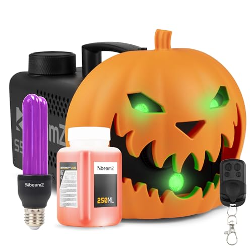BeamZ S553L Nebelmaschine Halloween Deko mit LED Kürbis Kopf - 550 Watt Rauchmaschine mit UV-Lampe, 2-in-1 mit Halloween Kürbis Deko, 16 Farben Lichteffekt, Soundeffekt Nebelmaschine Mini BeamZ S553L Nebelmaschine Halloween Deko mit LED Kürbis Kopf - 550 Watt Rauchmaschine mit UV-Lampe, 2-in-1 mit Halloween Kürbis Deko, 16 Farben Lichteffekt, Soundeffekt Nebelmaschine Mini von Beamz