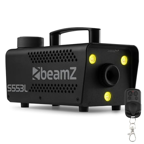 BeamZ Nebelmaschine S553L - LED Nebelmaschine Mini mit Lichteffekt und 250ml Nebelfluid, 550 Watt mit Fernbedienung, Rauchmaschine Party, Smoke Machine mit 3 LEDs RGB, Nebelmaschine Halloween von Beamz