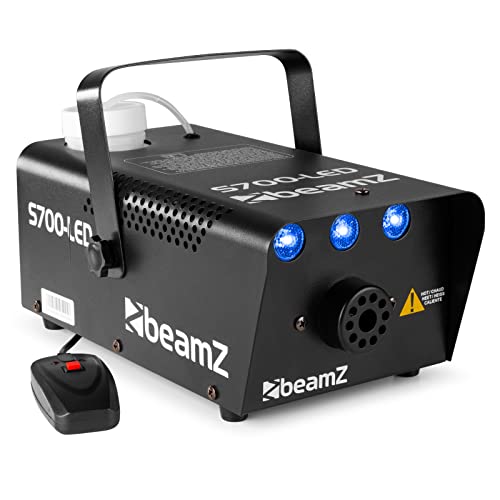 BeamZ S700-LED Ice Mini Nebelmaschine mit Lichteffekt in Blau, 700 Watt, Party Rauchmaschine, Fog Machine, Kabelfernbedienung, Partynebel für DJs, Hauspartys, Hochzeiten, Veranstaltungen von Beamz