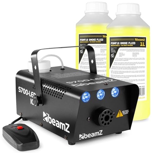 BeamZ S700-LED Ice Nebelmaschine mit Lichteffekt 700 Watt, Rauchmaschine mit Licht inkl. 2 Liter Nebelfluid, Fog Machine, Kabelfernbedienung, für DJs, Hauspartys, Hochzeiten, Veranstaltungen von Beamz