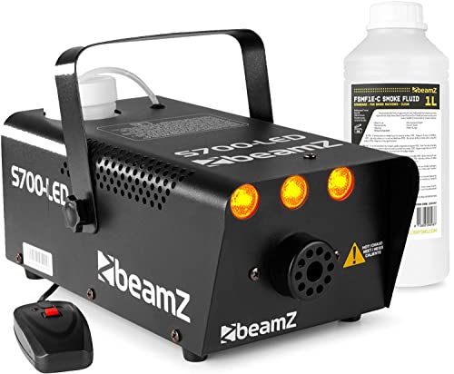 BeamZ S700-LED Nebelmaschine im Set mit Nebelflüssigkeit, Fog Machine, Nebelmaschine, Rauchmaschine Halloween Edition, Flammeneffekt, Party Nebelmaschine mit Kabelfernbedienung von Beamz