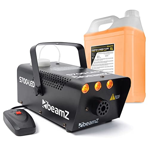 BeamZ S700-LED Party Nebelmaschine mit Lichteffekt, LED Flammeneffekt 700 Watt, Fogger, inkl. 5 Liter Nebelfluid, Kabelfernbedienung, Disco Partynebel für DJs, Hauspartys, Hochzeiten, Veranstaltungen von Beamz