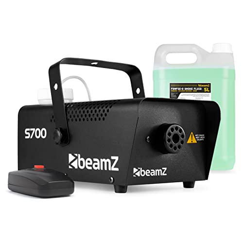 BeamZ S700 Nebelmaschine mit Flüssigkeit Set 700 Watt Rauchmaschine inkl. 5 Liter Nebelflüssigkeit, Party Fog Machine, Kabelfernbedienung, Partynebel für DJs, Hauspartys, Hochzeiten von Beamz