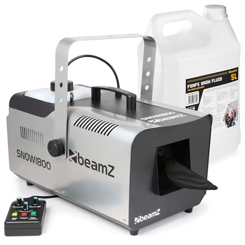 BeamZ SNOW1800 Schneemaschine mit Flüssigkeit, 1800 Watt Schnee Maschine mit Fernbedienung, 5 Liter Schneefluid, Snow Machine, DMX, Timer, mini Schneekanone Garten, Party Gadget, Winter Simulation von Beamz