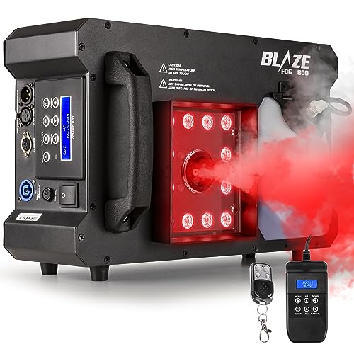 Beamz BLAZE800 Nebelmaschine mit 12 RGBA LEDs, 800 Watt, horizontal und vertikal, Rauchmaschine mit Fernbedienung, DMX, bunte Nebelsäulen, Partyzubehör Hochzeiten, schwarz von Beamz