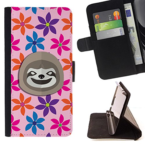 BeanShells [ Microsoft Lumia 850 Case [ Flip Cover Leather Wallet ] - Sloth Hippie Flowers von BeanShells