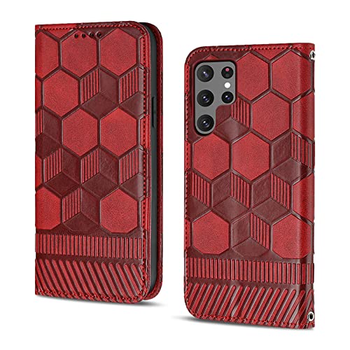 Bear Village Hülle für Galaxy S22 Ultra, PU Lederhülle für Samsung Galaxy S22 Ultra, Magnetische Stoßfeste Brieftasche Schutzhülle, Rot von Bear Village