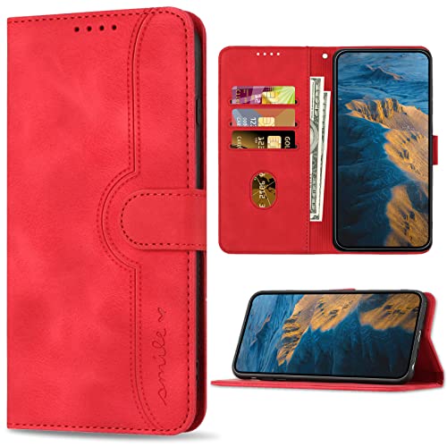 Bear Village Hülle für Huawei Honor Magic 5 Lite 5G, PU Leder Handyhülle Klappbar Handytasche, Schutzhülle mit Kartenfach für Huawei Honor Magic 5 Lite 5G, Rot von Bear Village