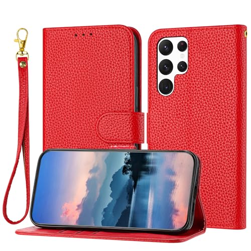 Bear Village Hülle für Samsung Galaxy S22 Ultra Hülle, PU Leder Klappbar Hülle mit Kartenfach und Magnetverschluss, Stoßfeste Standfunktion Hülle für Galaxy S22 Ultra, Rot Bear Village Hülle für Samsung Galaxy S22 Ultra Hülle, PU Leder Klappbar Hülle mit Kartenfach und Magnetverschluss, Stoßfeste Standfunktion Hülle für Galaxy S22 Ultra, Rot von Bear Village