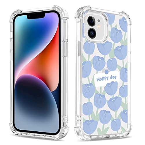 Bear Village Hülle für iPhone 11, Transparent TPU Kratzfest Silikon Handyhülle für Mädchen, Anti-Gelb Stoßfest Case 360 Grad Schutzhülle für iPhone 11 (6.1 inch), Blaue Tulpe von Bear Village