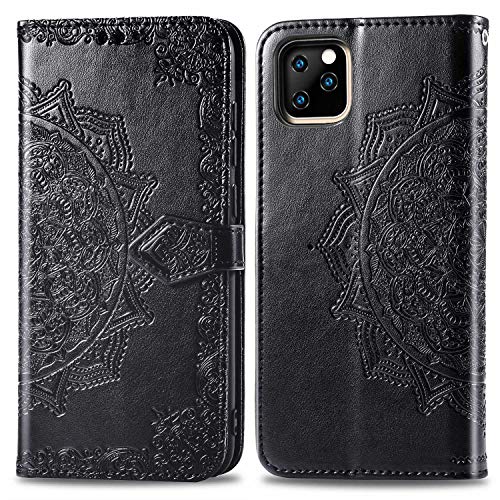 Bear Village Hülle für iPhone 11 Pro, PU Lederhülle Handyhülle für iPhone 11 Pro, Brieftasche Kratzfestes Magnet Handytasche mit Kartenfach, Schwarz von Bear Village