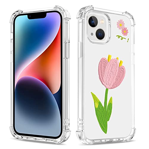 Bear Village Hülle für iPhone 14 Plus, Transparent TPU Kratzfest Silikon Handyhülle für Mädchen, Anti-Gelb Stoßfest Case 360 Grad Schutzhülle für iPhone 14 Plus (6.7 inch), Rote Tulpe 1 von Bear Village