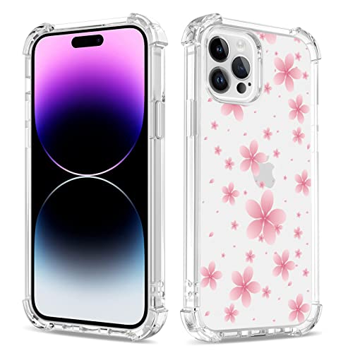 Bear Village Hülle für iPhone 14 Pro Max, Transparent TPU Kratzfest Silikon Handyhülle für Mädchen, Anti-Gelb Stoßfest Case 360 Grad Schutzhülle für iPhone 14 Pro Max (6.7 inch), Rote Kirschblüten von Bear Village