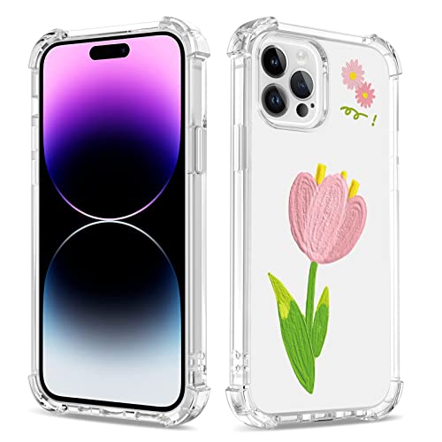 Bear Village Hülle für iPhone 14 Pro Max, Transparent TPU Kratzfest Silikon Handyhülle für Mädchen, Anti-Gelb Stoßfest Case 360 Grad Schutzhülle für iPhone 14 Pro Max (6.7 inch), Rote Tulpe 1 von Bear Village