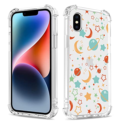 Bear Village Hülle für iPhone X/iPhone XS, Transparent TPU Kratzfest Silikon Handyhülle für Mädchen, Anti-Gelb Stoßfest Case 360 Grad Schutzhülle für iPhone X, Blauer Sternenhimmel von Bear Village