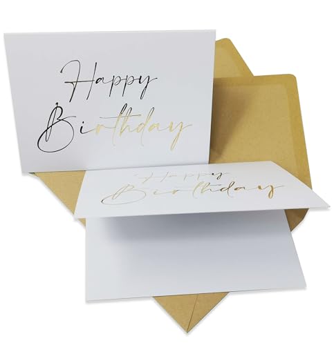 2 x Karte zum Geburtstag mit Happy Birthday auf der Vorderseite und einem kraftbraunen Umschlag aus Recyclingpapier (2 x Happy Birthday) von Bear and Bee