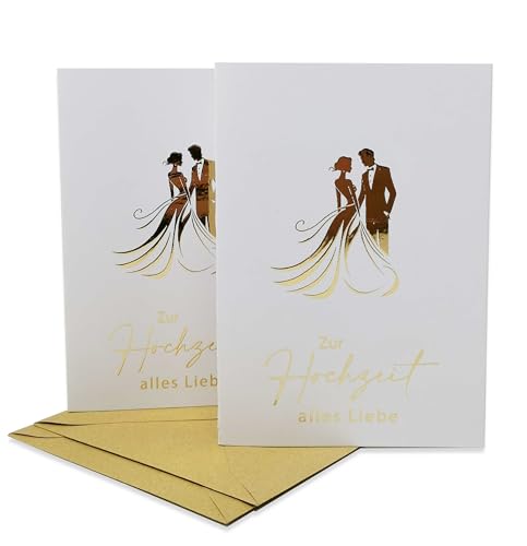 2 x Karte zur Hochzeit mit gold glänzendem Druck eines Paares, sowie der Aufschrift "Zur Hochzeit alles Liebe" inkl. 2 x Briefumschläge von Bear and Bee