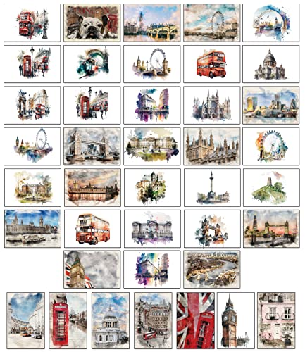 40 London in Aquarell-Postkarten – 40 verschiedene London-inspirierte Designs, gedruckt auf hellem, dickem Karton von Bear and Bee
