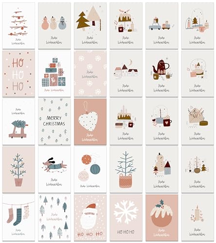 Weihnachtskarten mit Umschlag Set 30 Stück - A6 Klappkarten Weihnachtsgrußkarten von Bear and Bee