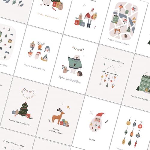 Weihnachtskarten mit Umschlag Set - 30 verschiedene Designs Klappkarten Weihnachtsgrußkarten von Bear and Bee