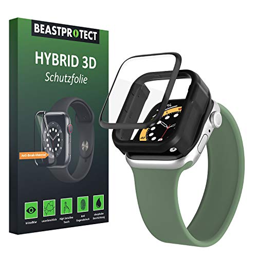 Beastprotect HYBRID 3D [Full Cover] Schutzfolie kompatibel mit Apple Watch 44 mm (Series 4/5/6/SE) [inkl.Aufbringhilfe] [100% blasenfrei] [hüllenfreundlich] unzerbrechlicher Displayschutz von Beastprotect