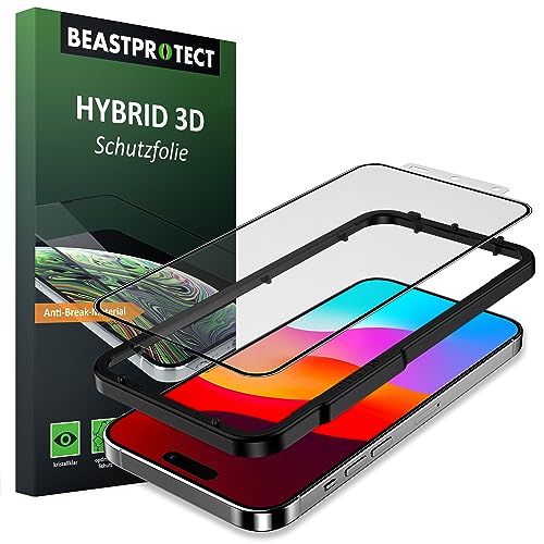 Beastprotect HYBRID 3D [Full Cover] Schutzfolie kompatibel mit iPhone 15 Pro Max [inkl. Aufbringhilfe] [100% blasenfrei] [hüllenfreundlich] unzerbrechlicher Displayschutz von Beastprotect