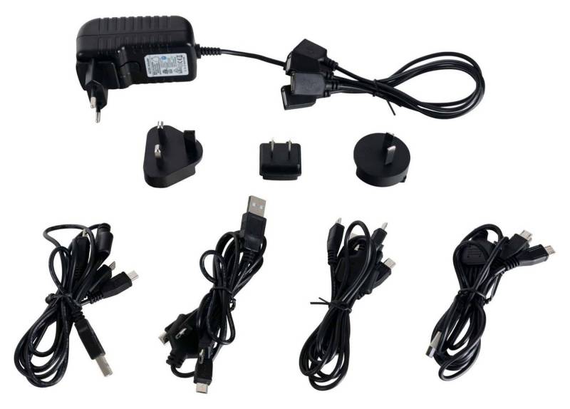 Beatfoxx SDC-1640 Ladegerät für Silent Disco V2 Kopfhörer USB-Ladegerät (bis zu 16 Kopfhörer gleichzeitig laden, 8-tlg., inkl. 4 Verteilerkabel, 3 Reiseadapter und Netzteil, USB-Verbindung zum Laden über PC und Laptop) von Beatfoxx