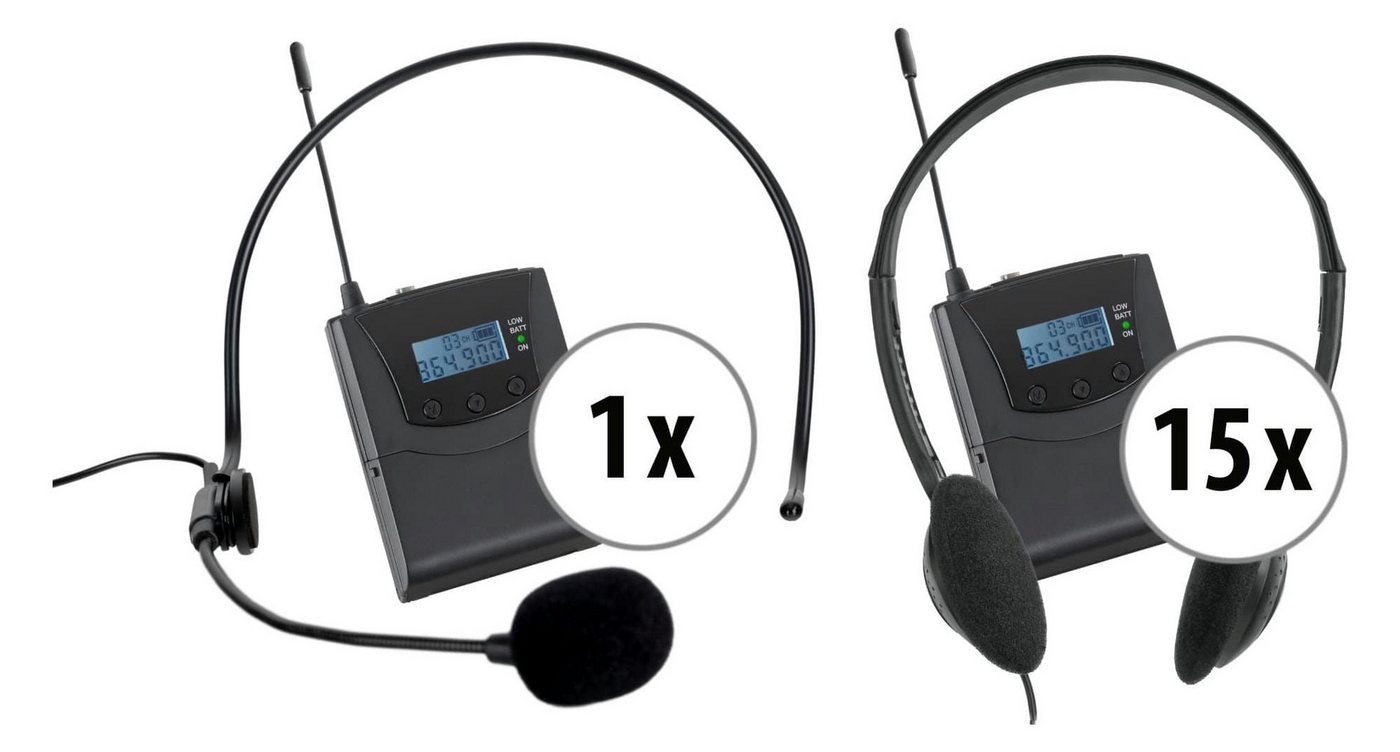 Beatfoxx Silent Basic V2 Basic Set Funk-Kopfhörer (Tourguide System für Gruppen bis 15 Personen, UHF-Technik, Set bestehend aus 15 Empfängern und 1 Sender) von Beatfoxx