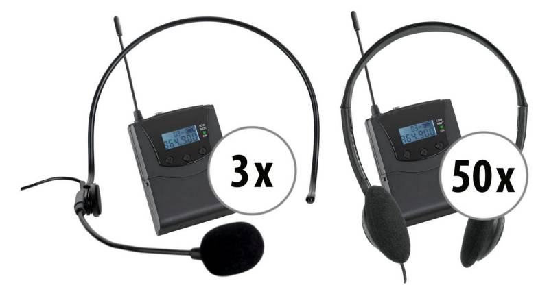 Beatfoxx Silent Basic V2 Tour Set Funk-Kopfhörer (Tourguide System für Gruppen bis 50 Personen, UHF-Technik, Set bestehend aus 50 Empfängern und 3 Sendern) von Beatfoxx