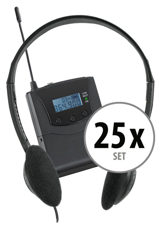 Beatfoxx Silent Guide V2 Bodypack-Receiver Economy Set Funk-Kopfhörer (Dezentes Tourguide-Set mit 25 Stereo Funk-Empfänger, UHF-Technik, 3 empfangbare Kanäle inkl. 25 Kopfhörer) von Beatfoxx