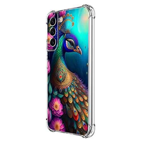 Beaucov Galaxy S22 Hülle, bunte Pfauen-Mandala-Blumen, Fallschutz, stoßfest, TPU, Ganzkörper-Schutzhülle, kratzfest, für Samsung Galaxy S22 von Beaucov