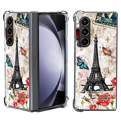 Beaucov Galaxy Z Fold 5 Hülle, Paris Tower Schmetterling Fallschutz Stoßfest Hülle TPU Ganzkörper Schutzhülle Kratzfeste Abdeckung für Samsung Galaxy Z Fold 5 von Beaucov
