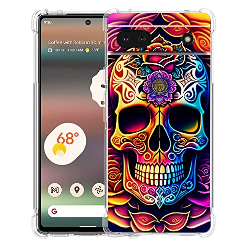 Beaucov Pixel 6a Hülle, bunte Mandala-Totenkopf-Blumen, Fallschutz, stoßfest, TPU, Ganzkörper-Schutzhülle, kratzfest, für Google Pixel 6a von Beaucov