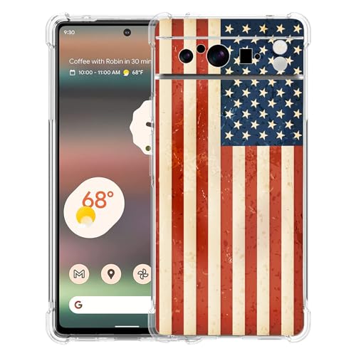 Beaucov Pixel 8 Pro Hülle, Retro-amerikanische Flagge, Fallschutz, stoßfest, TPU, Ganzkörper-Schutzhülle, kratzfeste Abdeckung für Google Pixel 8 Pro von Beaucov