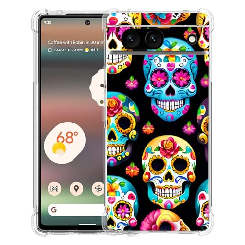 Beaucov Schutzhülle für Google Pixel 8a, Totenköpfe, Blumen, Fallschutz, stoßfest, TPU, Ganzkörperschutz, kratzfest, für Google Pixel 8a von Beaucov