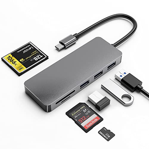 USB-C-Hub, 6 Anschlüsse, ultradünner Daten-Typ-C-Hub von Beauif, 3 USB 3.0 5Gbps, CF/TF/SD/MicroSD-Kartenleser für iPhone 15/15 Pro/MacBook Pro/Air, kompatibel mit Laptops und Anderen Typ-C-Geräten von Beauif
