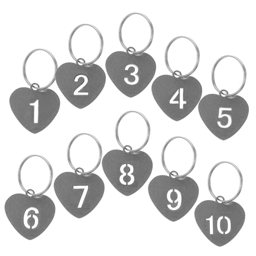 Beaupretty 10 Stück Nummernschild Etiketten für Schlüsselanhänger Gold Identifikator nummeriert Herz groß aus Zahlenkarten Schlüsselanhänger selber machen Stahl Silver von Beaupretty