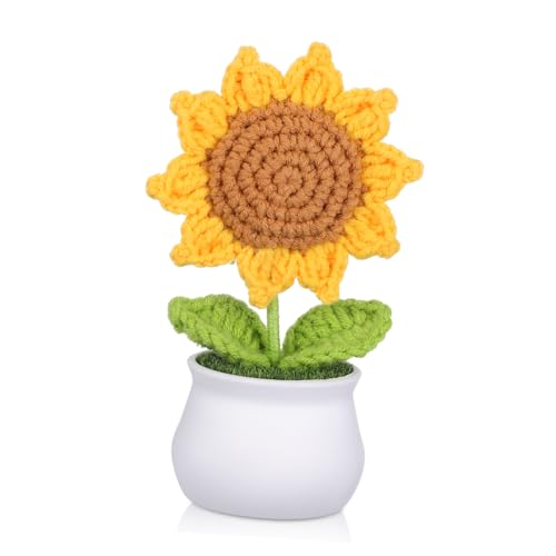 Beaupretty eingetopfte sonnenblume Blumen stricken gestrickte Sonnenblume gestrickte Topfpflanzen Schachblumen Büro handgewebte Sonnenblume Topfblumen häkeln Blume häkeln Garn von Beaupretty