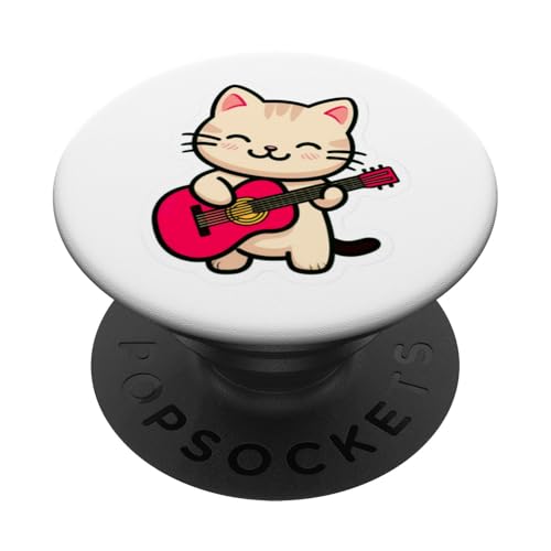 Niedliche Cartoon-Katze, spielt Gitarre Kitty PopSockets Klebender PopGrip von Beautiful World
