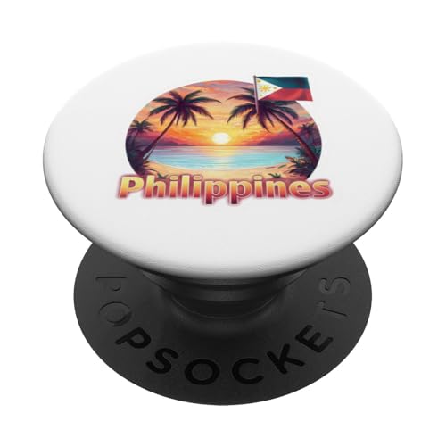 Tropischer Sonnenuntergang Strand Szene mit Philippinen Text und Flagge PopSockets Klebender PopGrip von Beautiful World