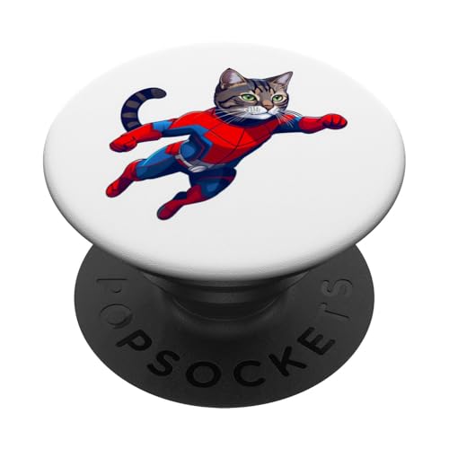 Verspielte getigerte Katze im Heldenanzug, dynamisches Kätzchen, Meow PopSockets Klebender PopGrip von Beautiful World