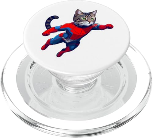 Verspielte getigerte Katze im Heldenanzug, dynamisches Kätzchen, Meow PopSockets PopGrip für MagSafe von Beautiful World