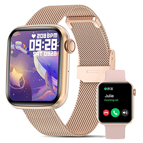 Bebinca GM1 Smartwatch Damen 2023 Telefonfunktion Lautsprecher, 1.75 "HD Display 320 * 380, 128MB MP3, Sprachassistent,28 Sportmodi, SpO2, Herzfrequenztest IP68 Wasserdicht (Gold) von Bebinca