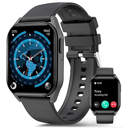 Bebinca SmartWatch Mann Frau,1.85" HD super großes Display, 123 Sportarten, Blutdruck, Blutdruck, Schrittzähler, SpO2, Herzfrequenzmesser, Whatsapp, IP68Wasserdicht, IOS/Android, Schwarz von Bebinca