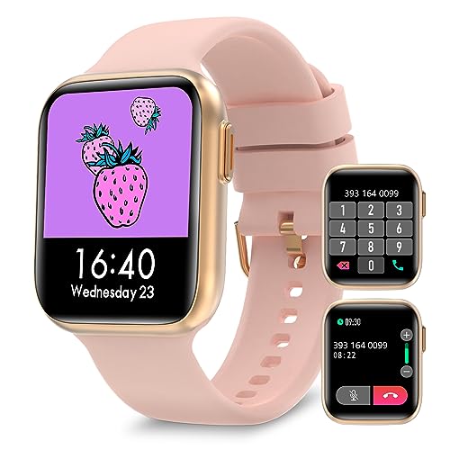 Bebinca Smartwatch Damen mit telefonfunktion Lautsprecher，1,7” HD-Display mit Mikrofon Sprachassistent 28 Sportmodi/Herzfrequenz/SpO2 IP68 Wasserdichter 260-mAh-Akku Android/IOS (Rotgold) von Bebinca