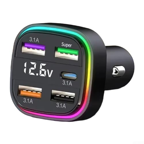 Bebykilemi 5-Port Multi USB Autoladegerät mit digitaler Spannungsanzeige Schnellladung Mehrere Protokoll Kompatibel LED Ambient Light Night Driving Monitor Schwarz Bebykilemi 5-Port Multi USB Autoladegerät mit digitaler Spannungsanzeige Schnellladung Mehrere Protokoll Kompatibel LED Ambient Light Night Driving Monitor Schwarz von Bebykilemi