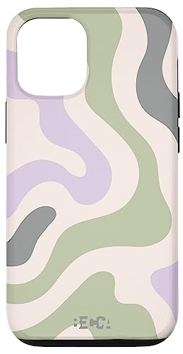 Hülle für iPhone 12/12 Pro Salbeigrün Retro Liquid Swirl Abstraktes Muster Lila Telefon von Becca Phone Case