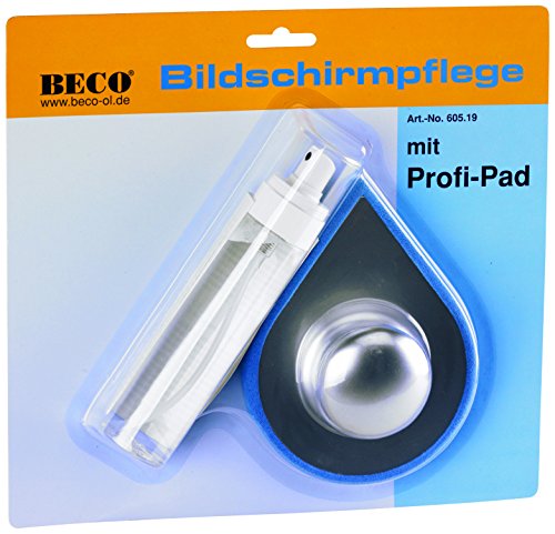 BECO Bildschirmpflege mit Profi-Pad Inhalt: Mikrofaser Reinigungs-Pad, 100 ml Reinigungsspray, Blisterpackung von Beco